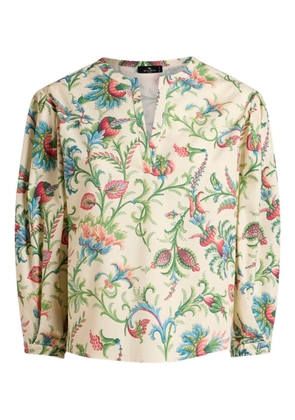 ETRO floral-motif V-neck top - Neutrals