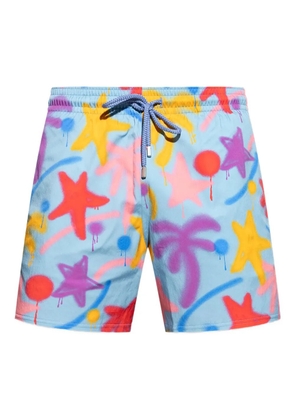 Palm Angels spray-paint swim shorts - Blue