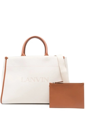 Lanvin logo-print leather tote bag - Neutrals
