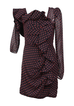 Self-Portrait one-shoulder polka dot ruffled plumetis mini dress - Black