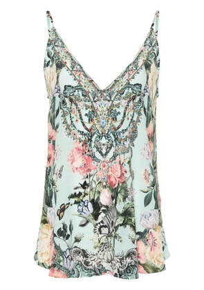 Camilla crepe silk rhinestone-embellished top - Green