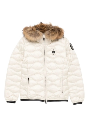 Blauer logo-appliqué hooded puffer jacket - White