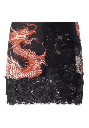 Roberto Cavalli dragon-print lace skirt - Black