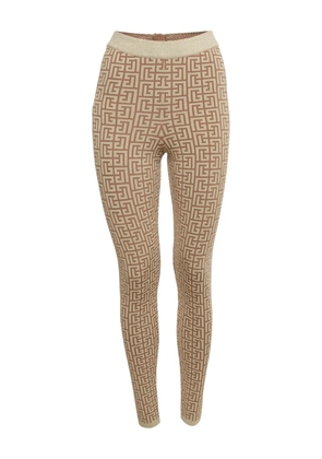Balmain Pre-Owned monogram-jacquard leggings - Brown