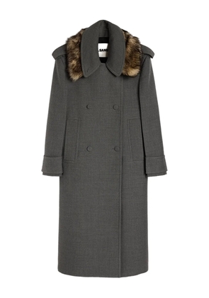 Jil Sander fur collar double-breasted coat - Grey