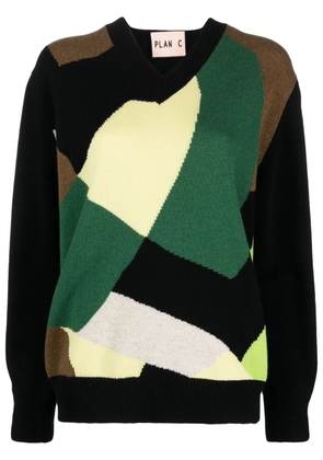 Plan C colour-block scarf jumper - Black