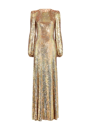 Jenny Packham Paradise sequin-embellished puff-sleeve maxi dress - Yellow