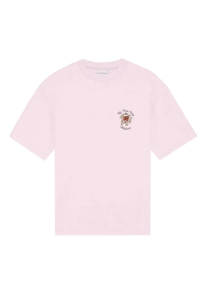 Drôle De Monsieur ribbed rose-print T-shirt - Pink