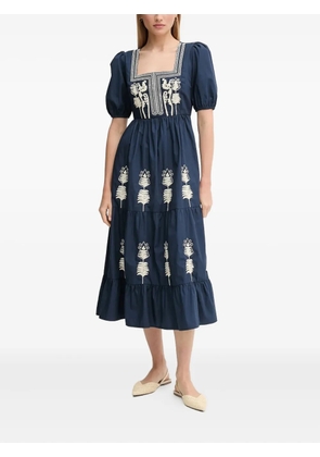 Hoss Intropia embroidered puff-sleeve midi dress - Blue