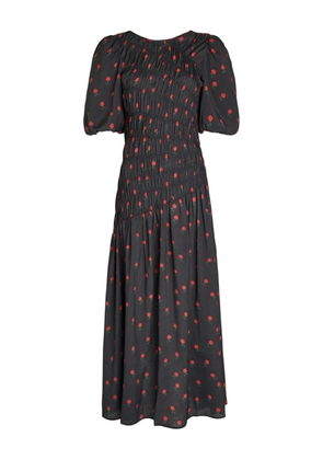 NEVER FULLY DRESSED Nara rose-print midi dress - Black