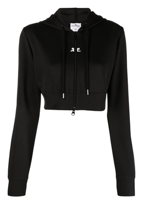 Courrèges logo-patch cropped zipped hoodie - Black