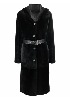 Liska reversible hooded shearling coat - Black