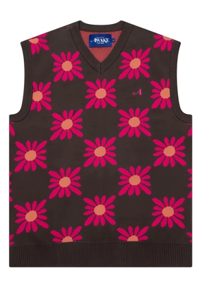 Awake NY floral-pattern V-neck vest - Brown