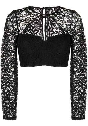 Self-Portrait corded-lace crop top - Black