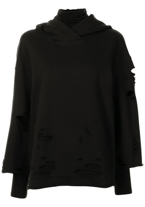 Goen.J destroyed layered hoodie - Black