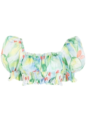 Charo Ruiz Ibiza graphic-print ruffled crop top - Blue