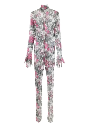 Shuting Qiu floral-print semi-sheer jumpsuit - Black