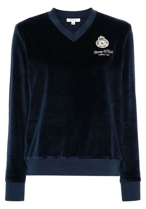 Sporty & Rich logo-appliqué velour sweatshirt - Blue