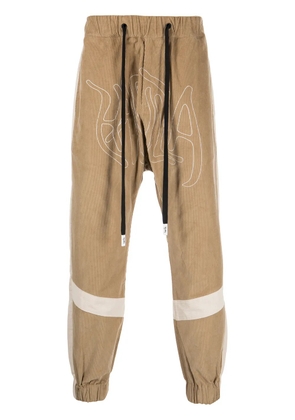 Haculla embroidered-logo ribbed drop-crotch pants - Brown