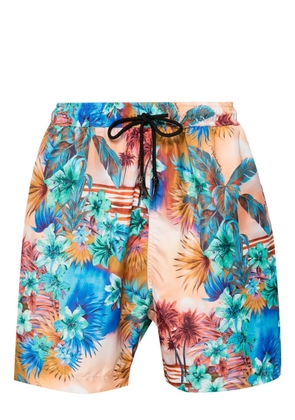 Roberto Cavalli Tiger Tooth-detailed Hawaii-print swim shorts - Neutrals