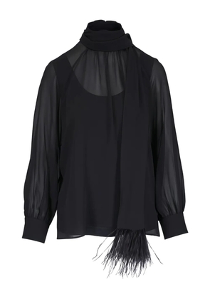 Akris feather-trim pussy-bow blouse - Black