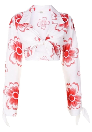 Amir Slama floral-embroidered cropped shirt - White