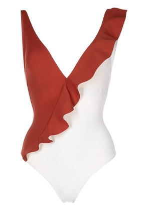 Evarae ruffled-trim swimsuit - Brown
