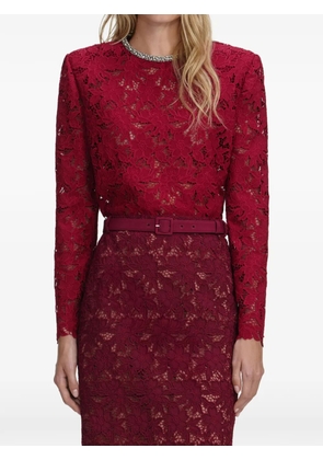 Self-Portrait floral-relief lace skirt - Red