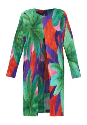 Pleats Please Issey Miyake pleated floral-print coat - Green