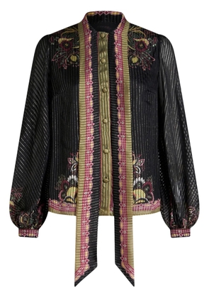 ETRO pussy bow neck twill-print silk blouse - Black