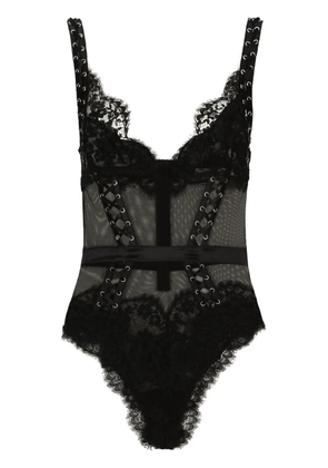 Dolce & Gabbana floral-lace V-neck bodysuit - Black