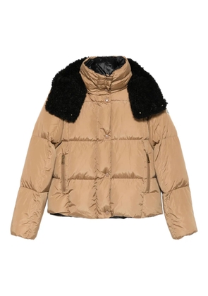 Moncler faux-fur collar zip-up coat - Neutrals