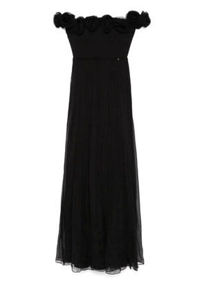 NISSA floral-appliqué silk maxi dress - Black