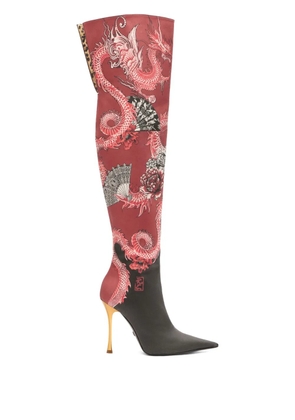 Roberto Cavalli dragon-print high-heel boots - Red