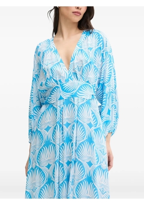 Melissa Odabash leaf-print pleated maxi dress - Blue