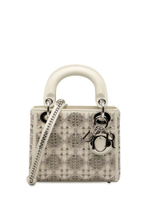 Christian Dior Pre-Owned 2025 Mini Beaded Lambskin Cannage Lady Dior satchel - White