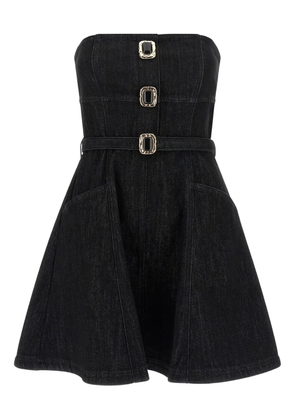 Self-Portrait jewel-button denim mini dress - Black