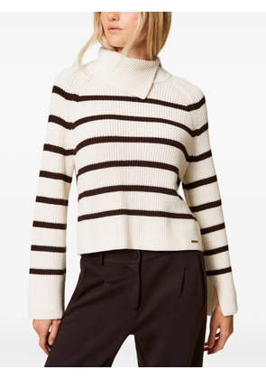 TWINSET striped asymmetrical-neck sweater - White
