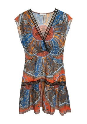 SANDRO paisley-print v-neck mini dress - Blue