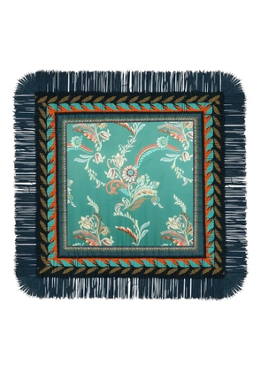 ETRO daffodil-motif fringed scarf - Blue