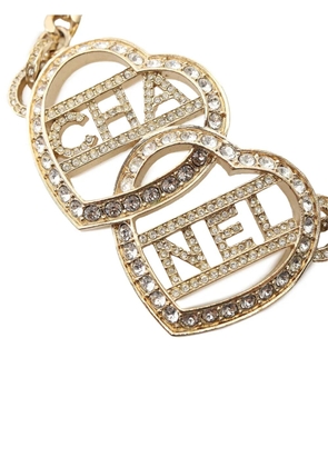 CHANEL Pre-Owned 2023 Gold Plated Rhinestones Heart Logo Choker Necklace costume necklace