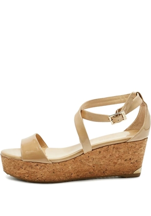 Jimmy Choo Pre-Owned Portia cross-strap wedge-heel espadrilles - Neutrals