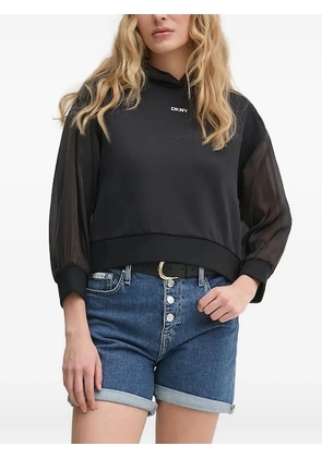 DKNY sheer-sleeve hooded top - Black