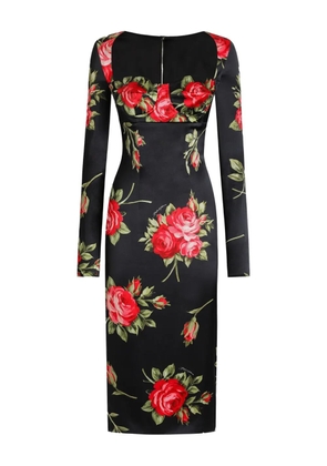 Dolce & Gabbana floral-print long-sleeve midi dress - Black
