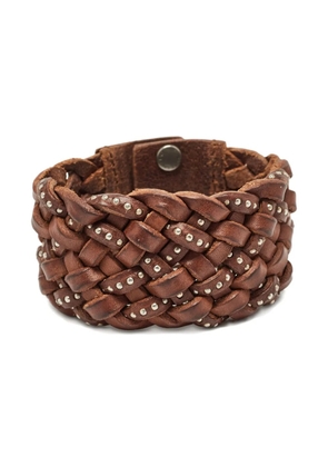 Saint Laurent Pre-Owned braided leather studded bracelet - Brown