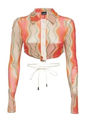 Jacquemus Pre-Owned Le Raphia La Chemise Abaca wave-print mesh shirt - Pink