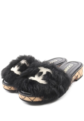 CHANEL Pre-Owned fur-upper platform sandals - Black