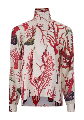 Libertine coral-print tie-neck top - White