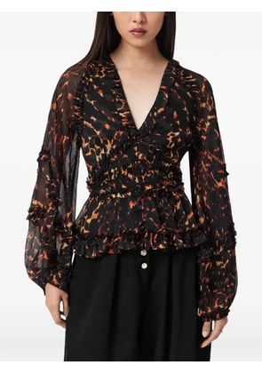 AllSaints ruffled animal-print blouse - Black