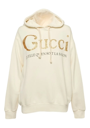 Gucci Pre-Owned glitter-logo cotton hoodie - White